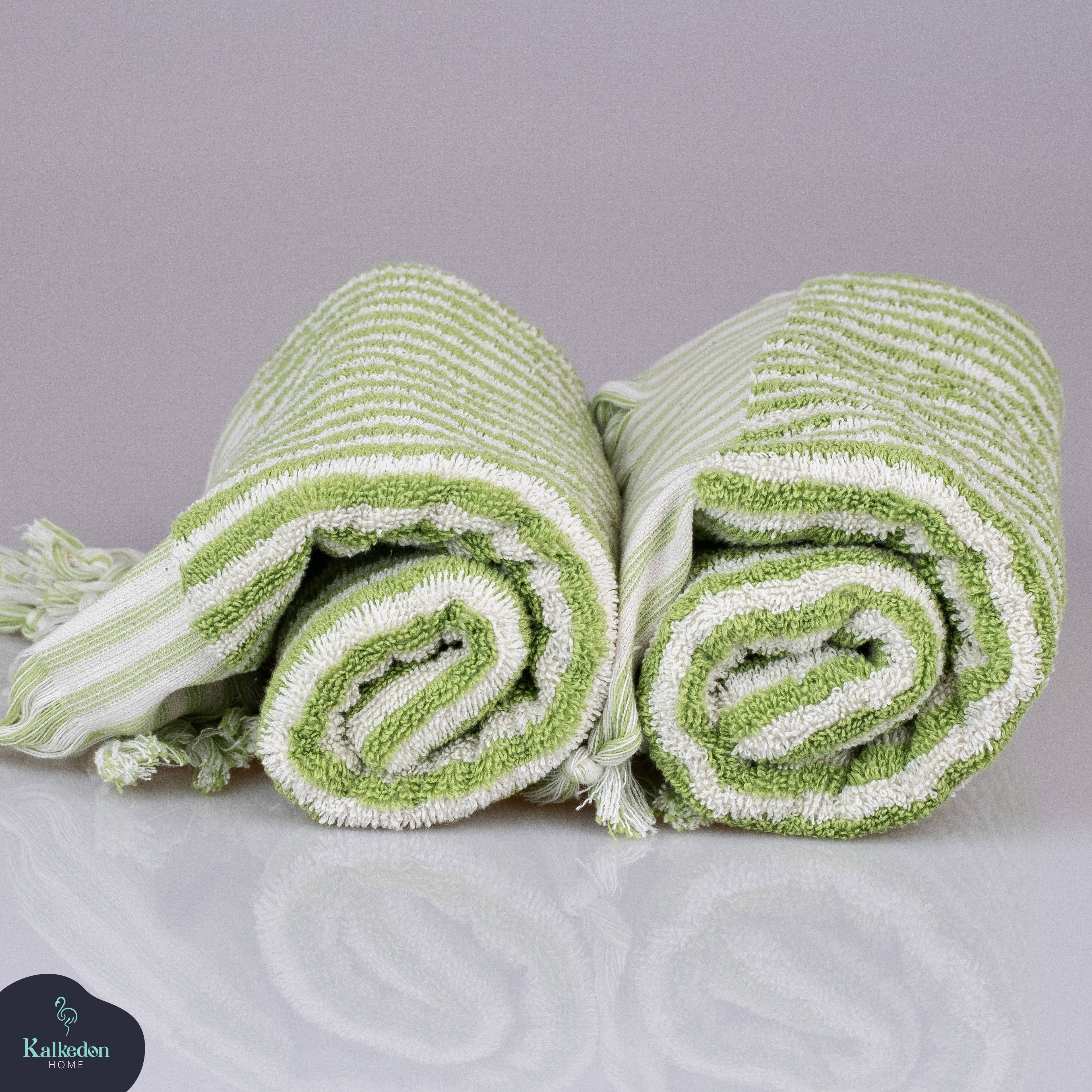 Sauna Seat Towel – 100% Organic Turkish Cotton, Light Green & White Stripe – Juniper