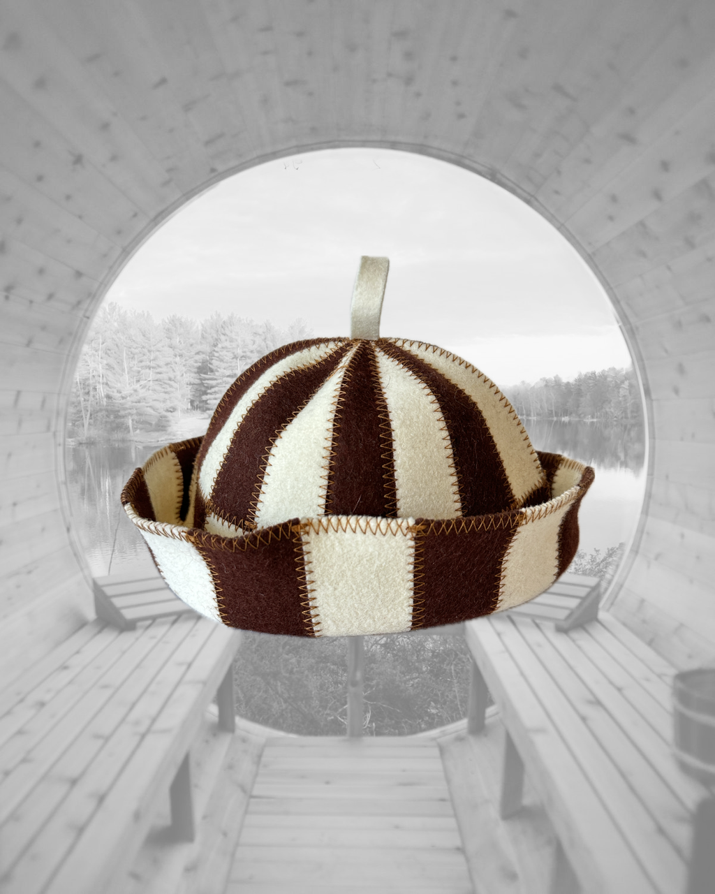 Brown & White Sauna Bath Hat Festival Cage