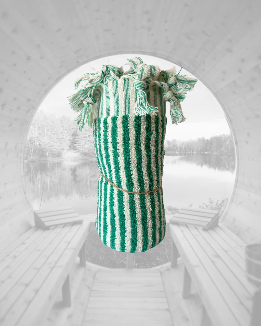 Sauna Seat Towel – 100% Organic Turkish Cotton, Dark Green & White Stripe – Cedar