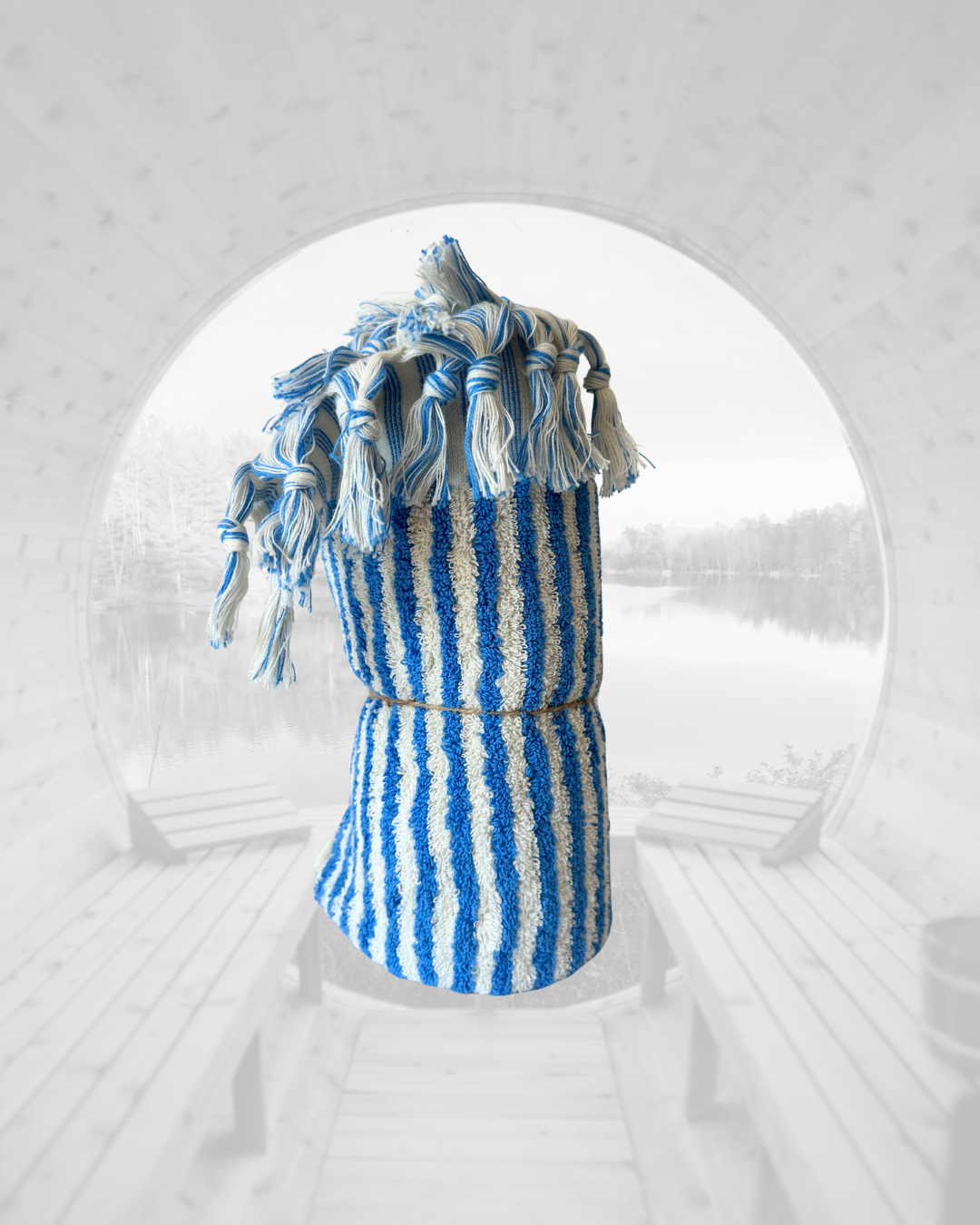 Sauna Seat Towel – 100% Organic Turkish Cotton, Blue & White Stripe – Glacier