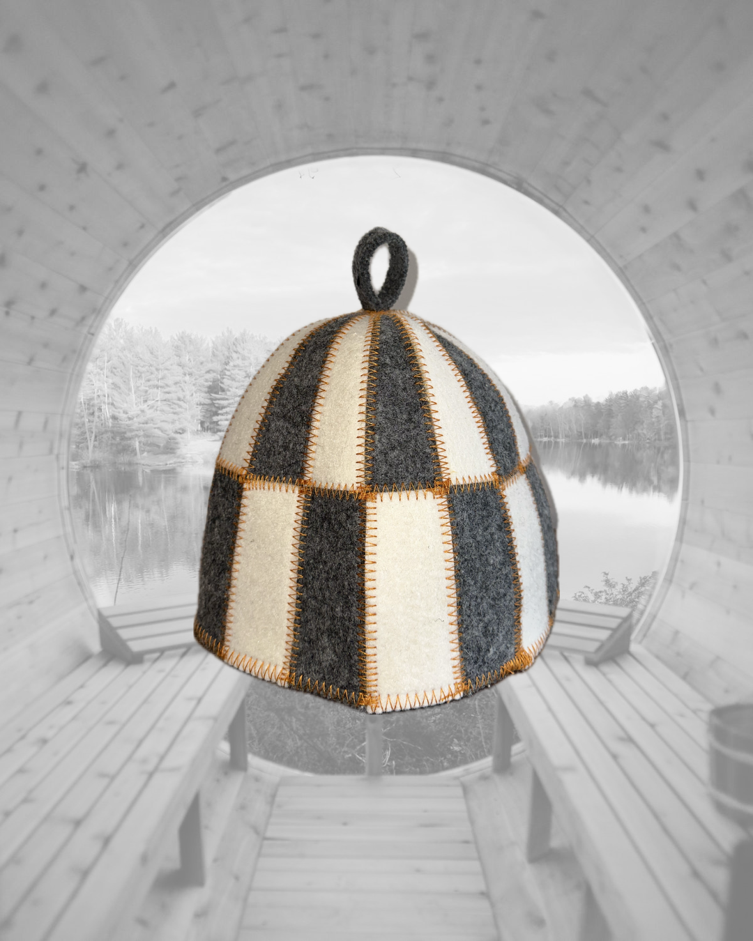 Light Grey & White Wool Felt Sauna Hat