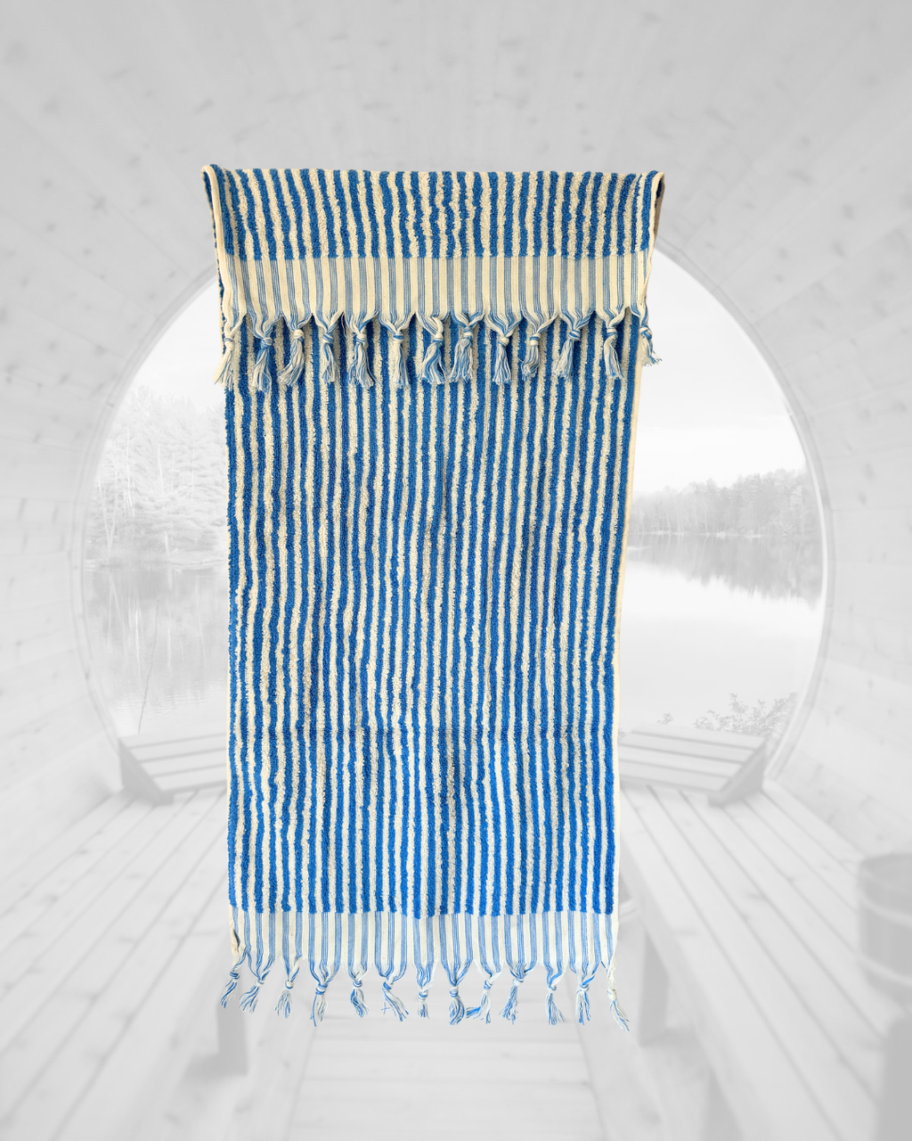 Sauna Seat Towel – 100% Organic Turkish Cotton, Blue & White Stripe – Glacier