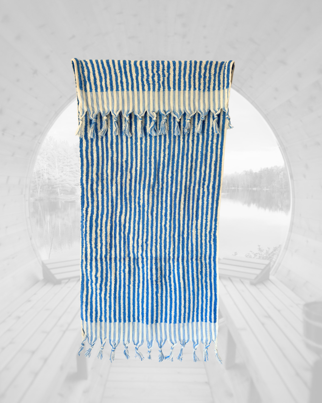 Sauna Seat Towel – 100% Organic Turkish Cotton, Blue & White Stripe – Glacier