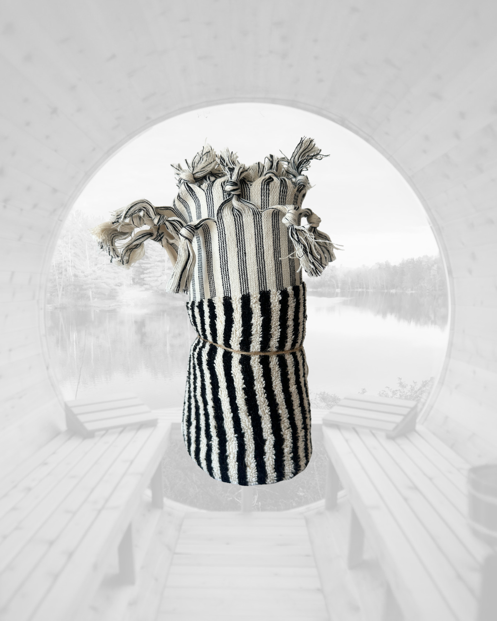 Sauna Seat Towel – 100% Organic Turkish Cotton, Black & White Stripe – Obsidian
