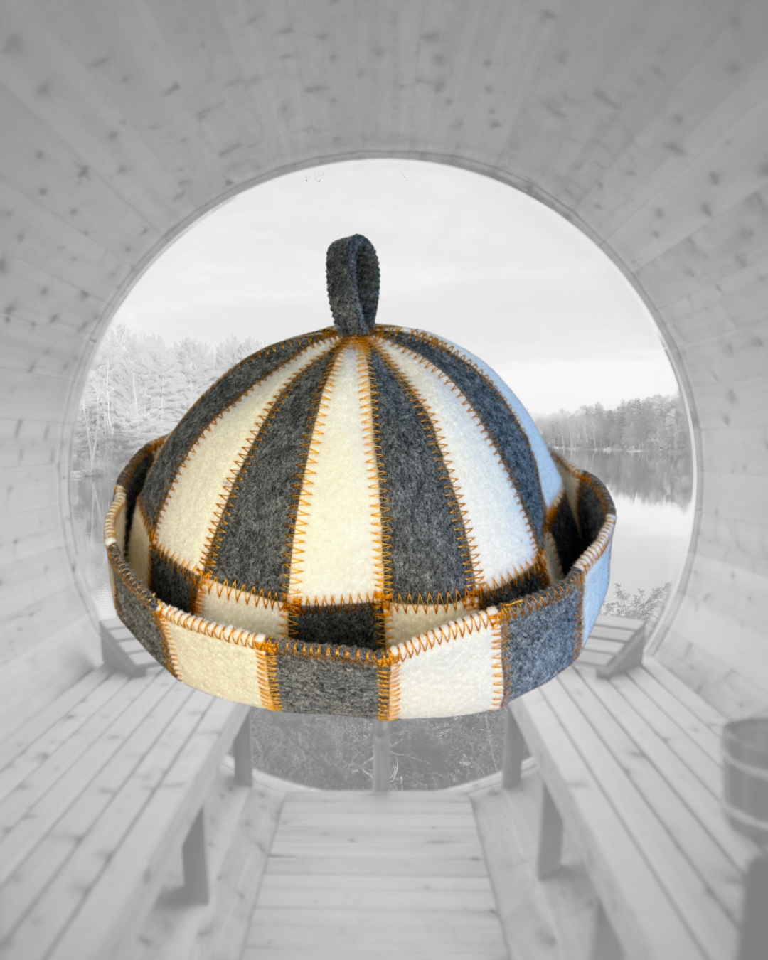 Light Grey & White Wool Felt Sauna Hat