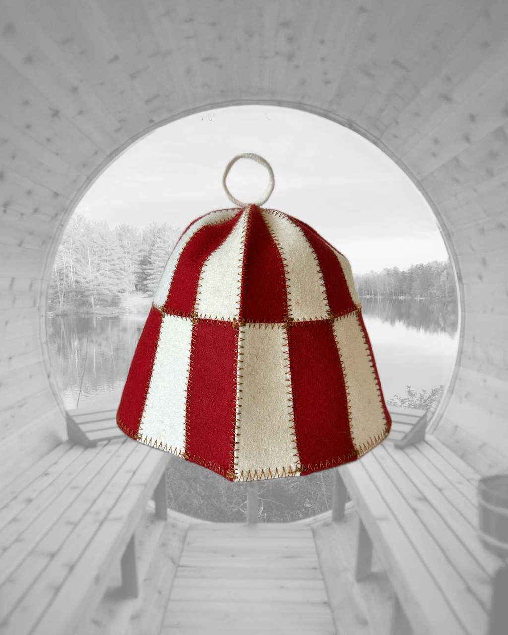 Red & White Sauna Bath Hat Festival Cage