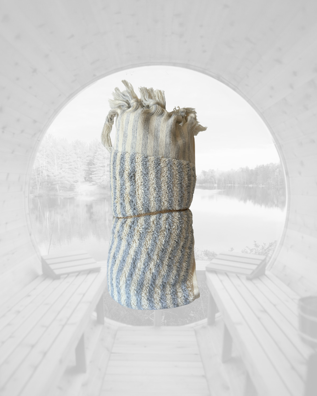 Sauna Seat Towel – 100% Organic Turkish Cotton, Grey & White Stripe – Slate