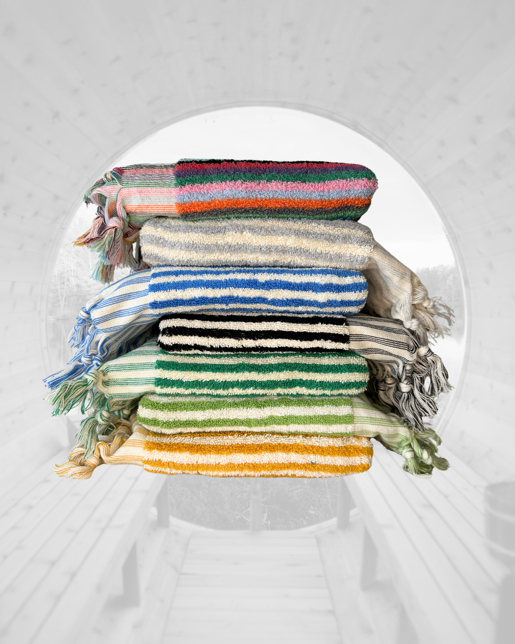 Sauna Seat Towel – 100% Organic Turkish Cotton, Yellow & White Stripe – Amber