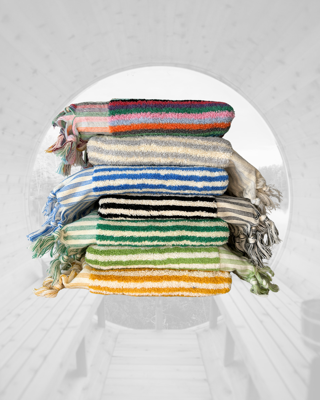 Sauna Seat Towel – 100% Organic Turkish Cotton, Yellow & White Stripe – Amber