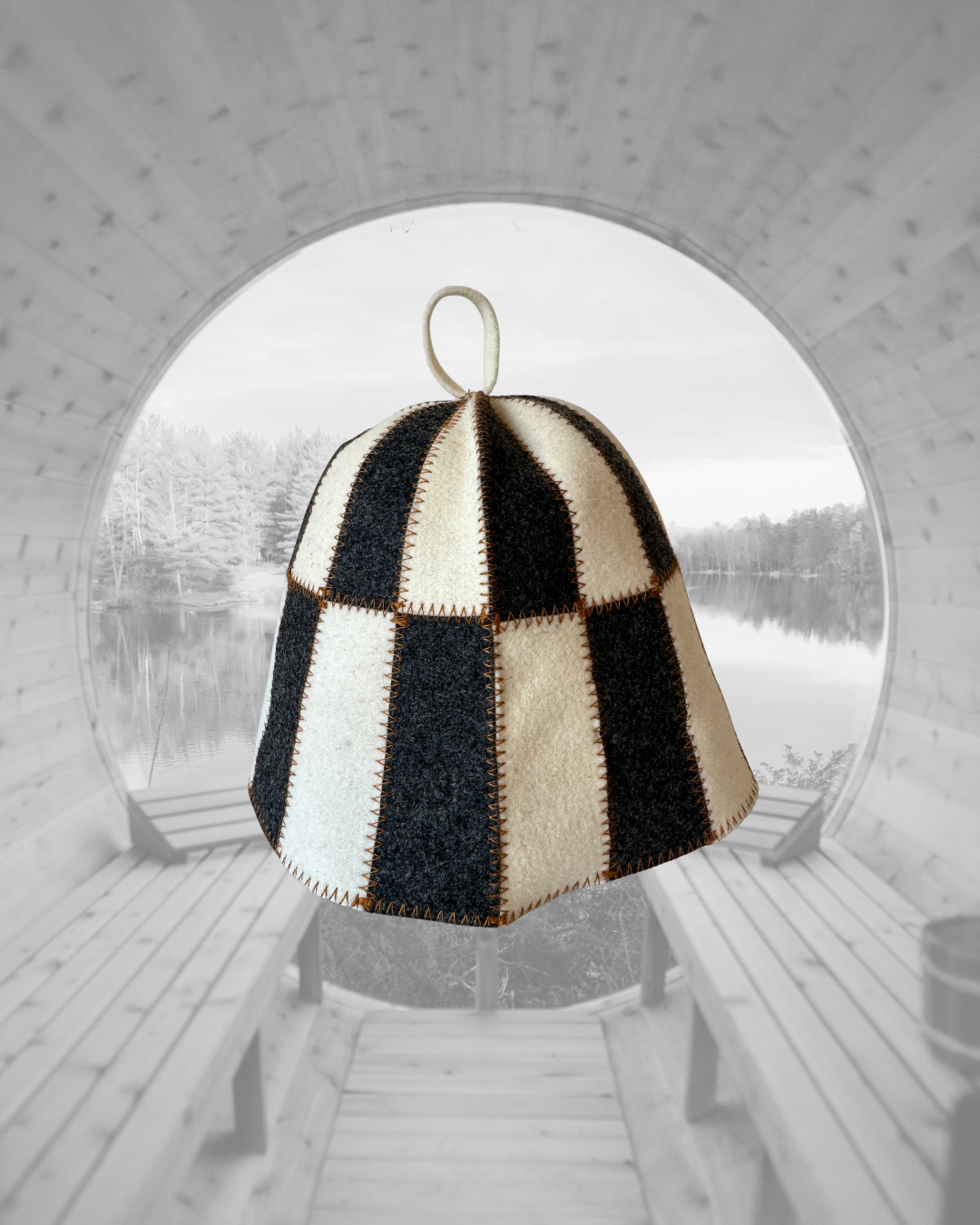 Wool Felt Sauna Hat | Traditional Sauna Cap | Heat Protection | Sauna Gift | Dark Grey & White