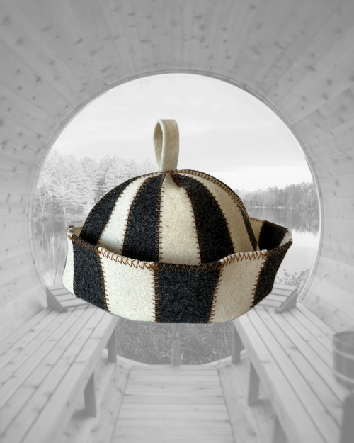 Dark Grey & White Wool Felt Sauna Hat