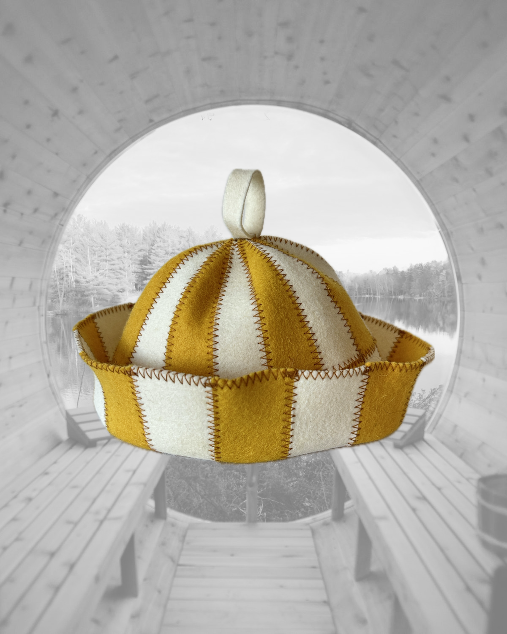 Yellow & White Sauna Bath Hat Festival Cage