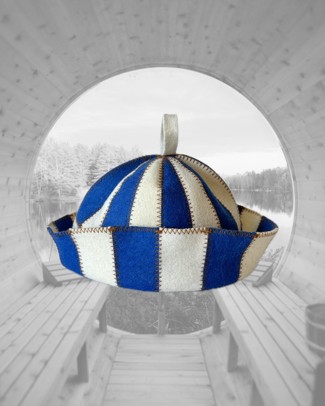 Blue & White Sauna Bath Hat Festival Cage