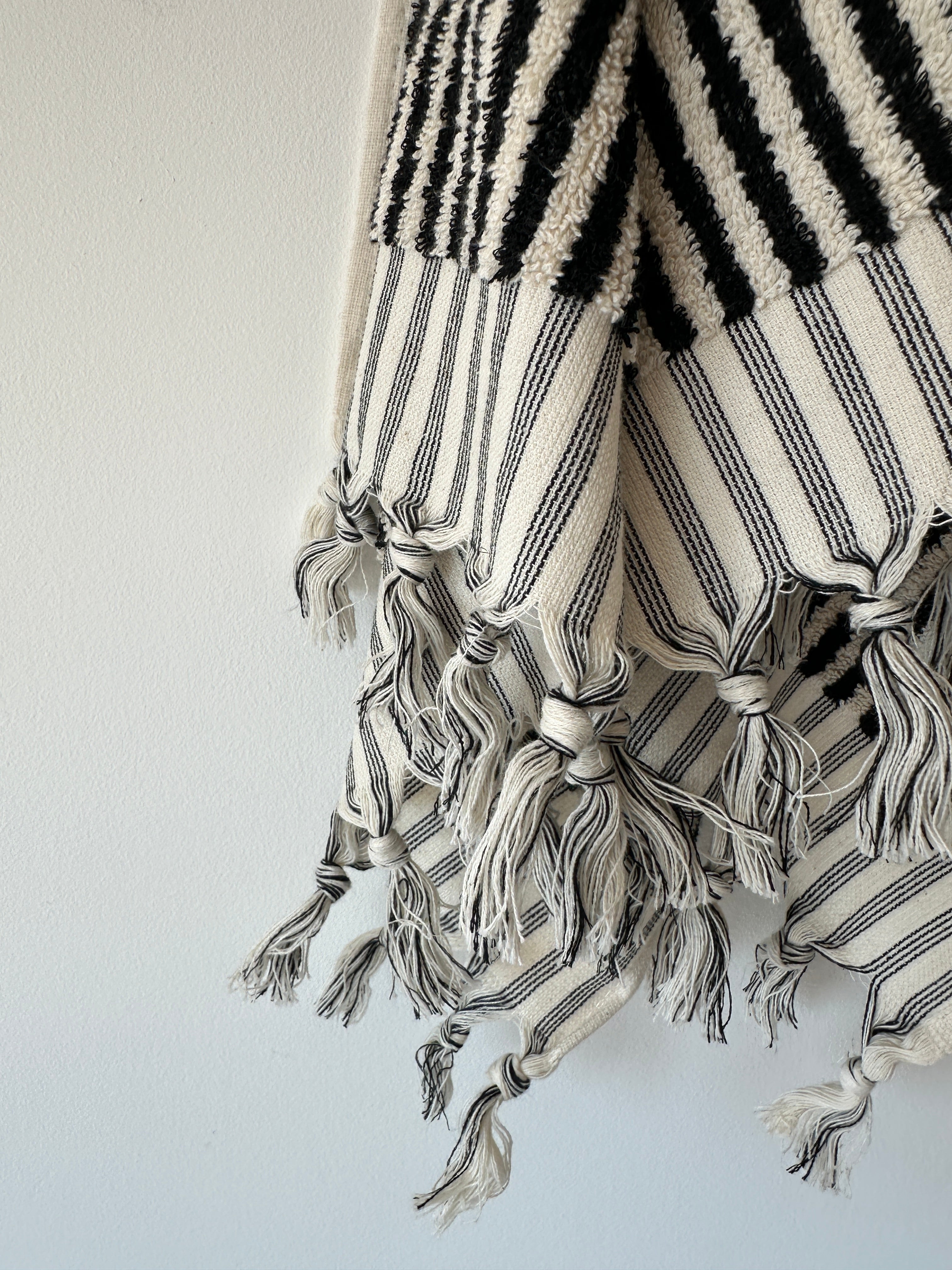 Sauna Seat Towel – 100% Organic Turkish Cotton, Black & White Stripe – Obsidian
