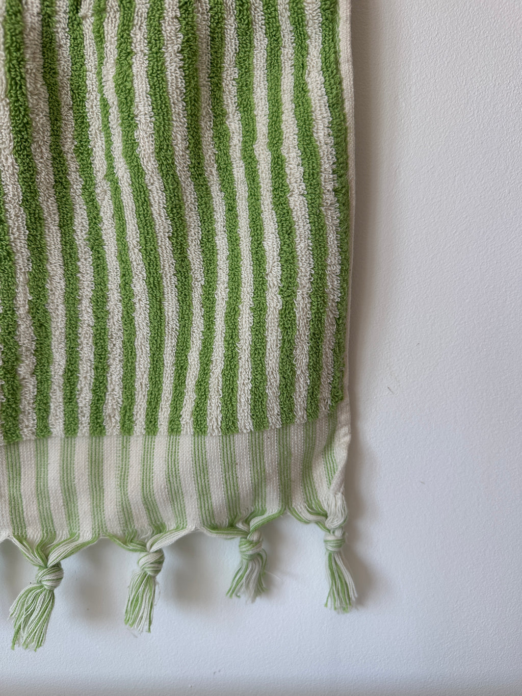 Sauna Seat Towel – 100% Organic Turkish Cotton, Light Green & White Stripe – Juniper