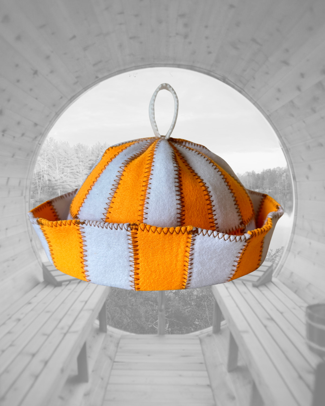 Orange & White Felt Sauna Hat