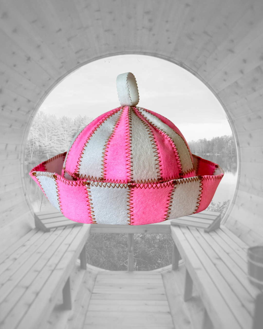Pink & White Felt Sauna Hat