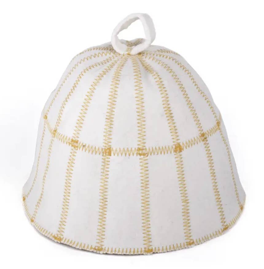 Ukrainian Cage Sauna Bath Hat White & Gold